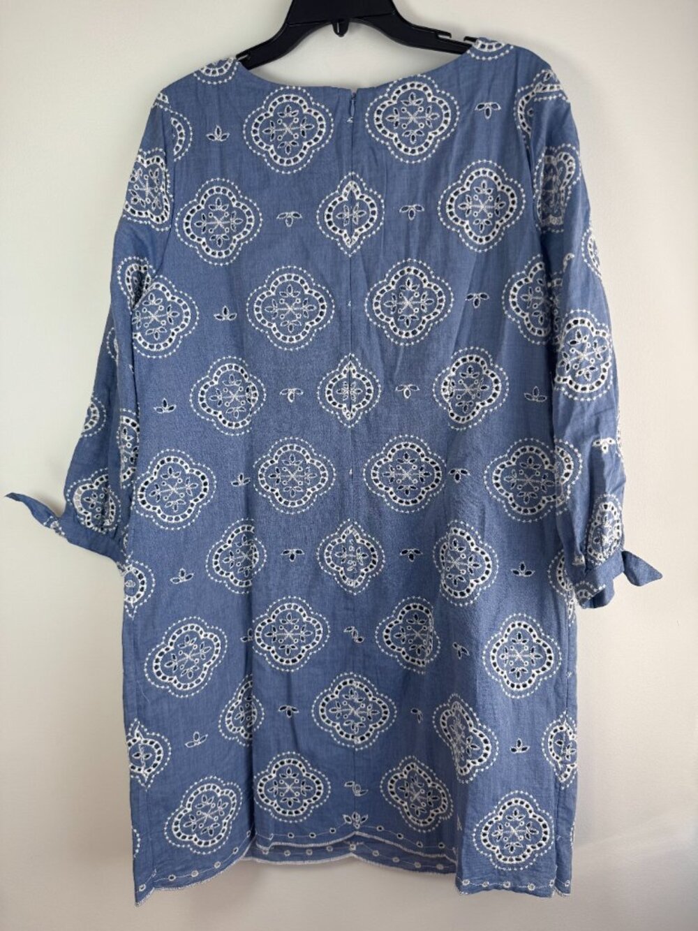 Talbots Blue Chambray White Embroidered Lined Long Sleeve Shift Dress - 16P - Picture 9 of 9